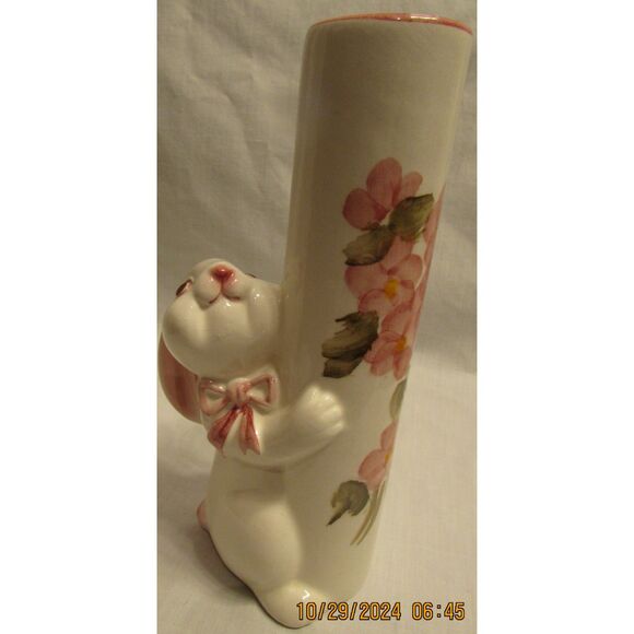 Vintage bunny rabbit vase pink flowers Weiss Brazil FTDA  pink nose - Picture 5 of 7